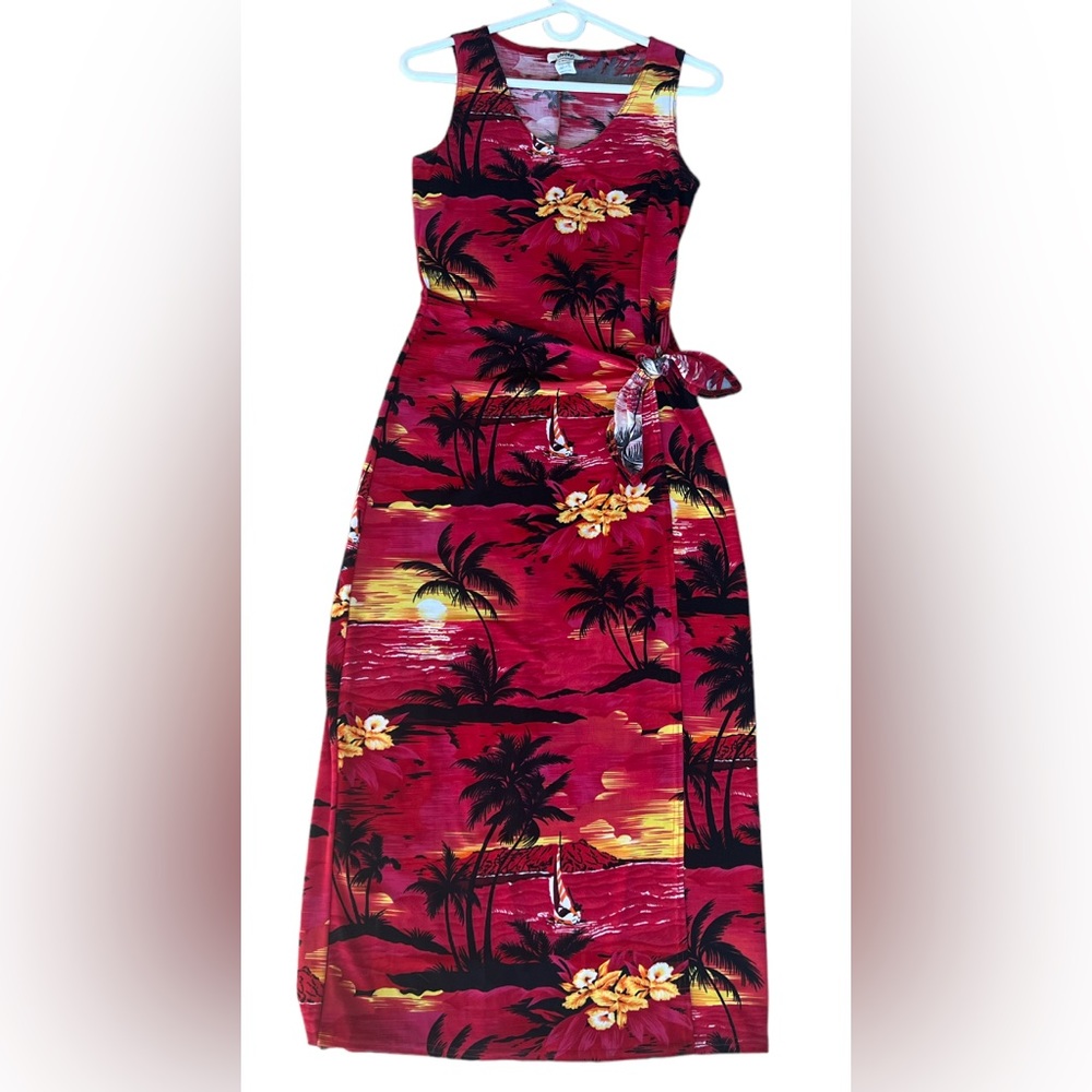 Jananas Vintage Maxi Wrap Tropical Tank Stretch Comfort Dress M Summer
